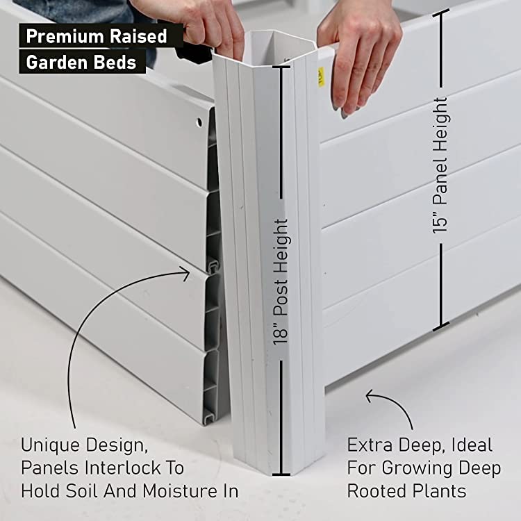 NuVue Products 26001 Premium Outdoor Raised Garden Bed for Growing Edible Plants and Flowers, BPA-Free Woodgrain Panel Elevated Planter Box, 48” L x 48” W x 15” H, White