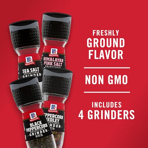 McCormick Salt & Pepper Grinder Variety Pack, Himalayan Pink Salt, Sea Salt, Black Peppercorn, and Peppercorn Medley, 6.47 oz