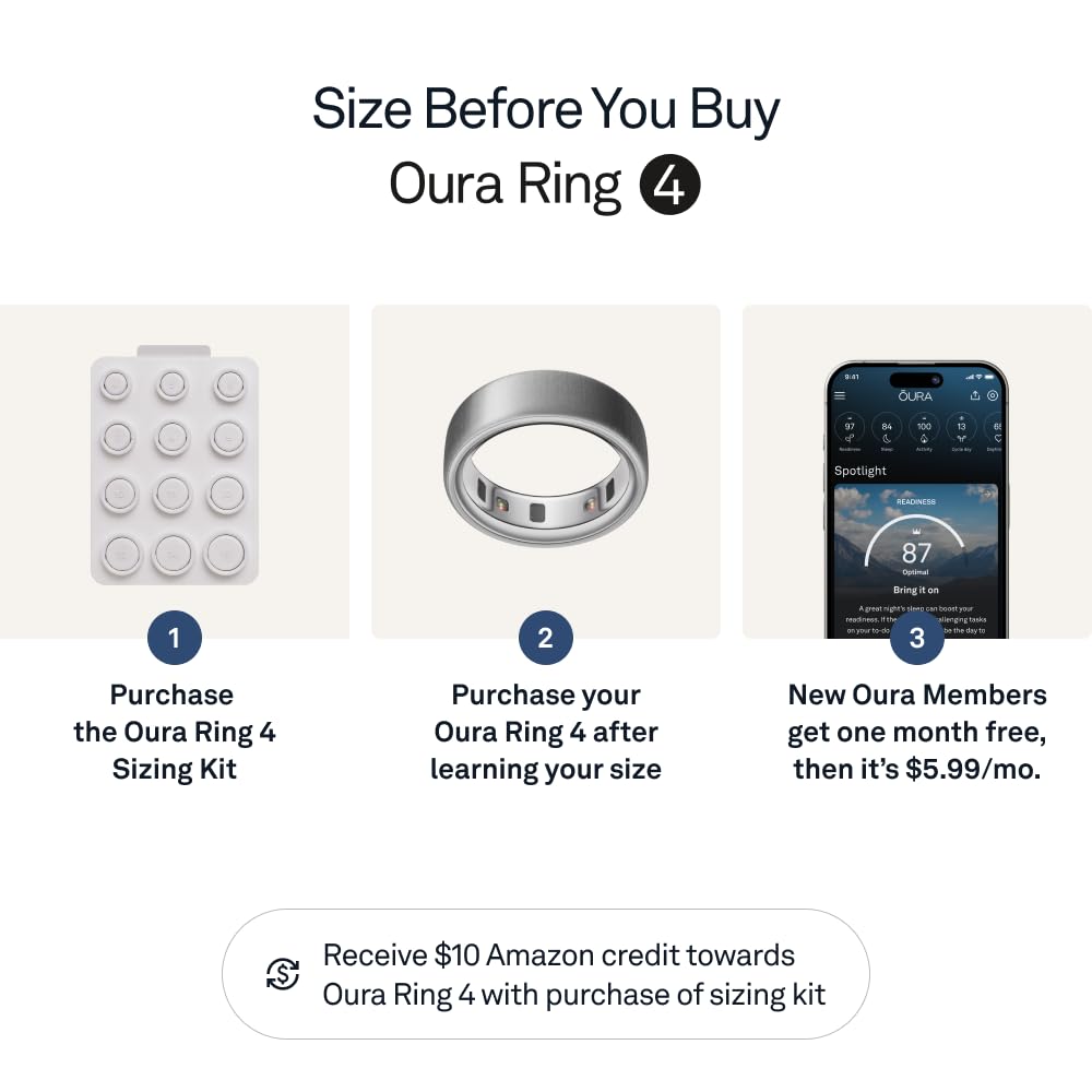 Oura Ring 4 - Brushed Silver - Size 9 - Smart Ring - Unique Sizing, Not Standard US Ring Sizes - Size First - Sleep Tracking Wearable - Heart Rate - Fitness Tracker - Up to 8 Days of Battery Life
