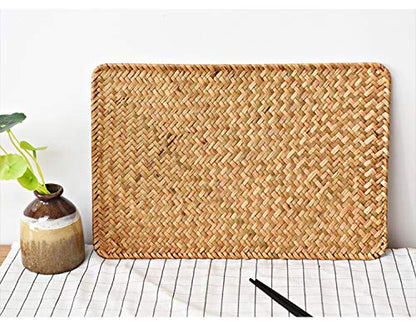 6 Pack Rectangular Woven Placemats, Rattan Wicker Table Mats, 17" x 12", Natural Seagrass Place Mats for Dining Table