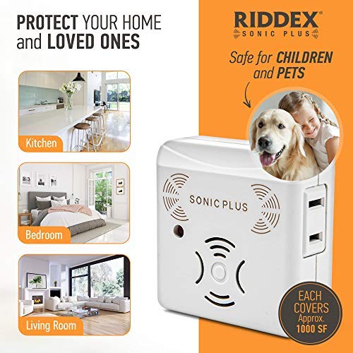 Riddex Sonic Plus Ultrasonic Pest Repeller, Plugs in with extra Outlets Indoor Use - Insect Repellent - Bug Repellents for Home Defense - Protect Against Rodents & Insects, Chemical Free(3 Pack White)