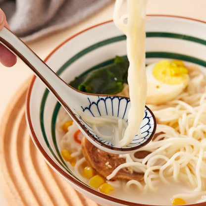 JOBNTZ Asian Soup Spoon,Ceramic Ramen Spoons Japanese Style for Pho, Miso soup, Dumpling, Noodles, Chinese Wonton Dishwasher safe - Set of 4 - Blue