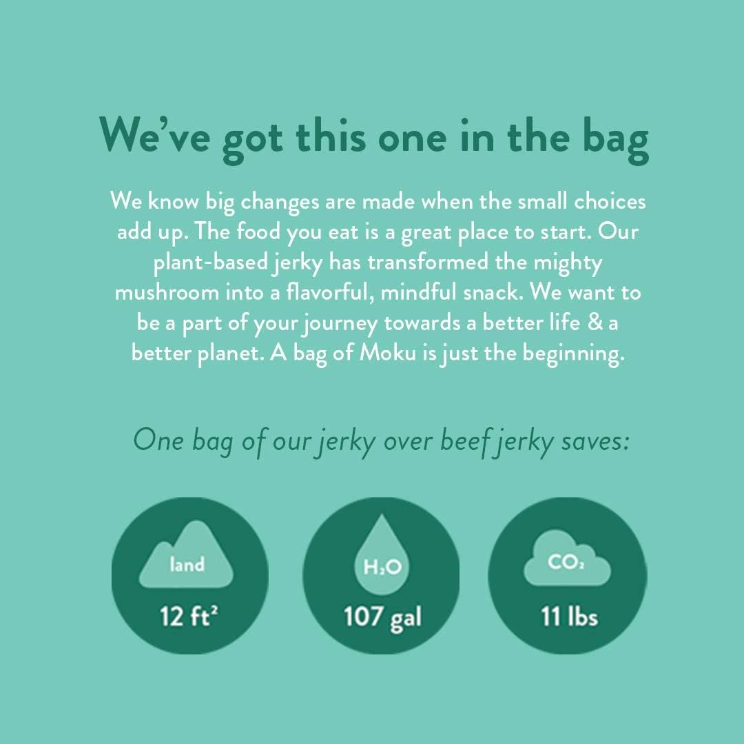 Moku Plant-Based Mushroom Jerky, Korean BBQ (3 Pack), Gluten Free, Soy-Free, Non-Gmo Vegan Snacks, No Artificial Sweetener Vegan Food, Healthy Snacks, 2.0 Oz Ea