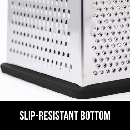 GORILLA GRIP XL 4-Sided Cheese Grater With Container, 100% BPA-Free Stainless Steel Box Graters, Parmesan Shredder, Grate Cheeses, Shred Veggies, Slip Resistant Handle, Dishwasher Safe Zester, Black