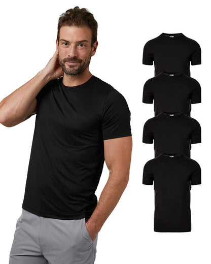 32 Degrees Mens 4 Pack Cool Quick Dry Active Basic Crew T-Shirt, Black, Large