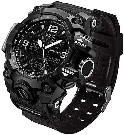 LYMFHCH Men's Analog Sports Watch, LED Military Digital Watch Electronic Stopwatch Large Dual Dial Time Outdoor Army Wrist Watch Tactical