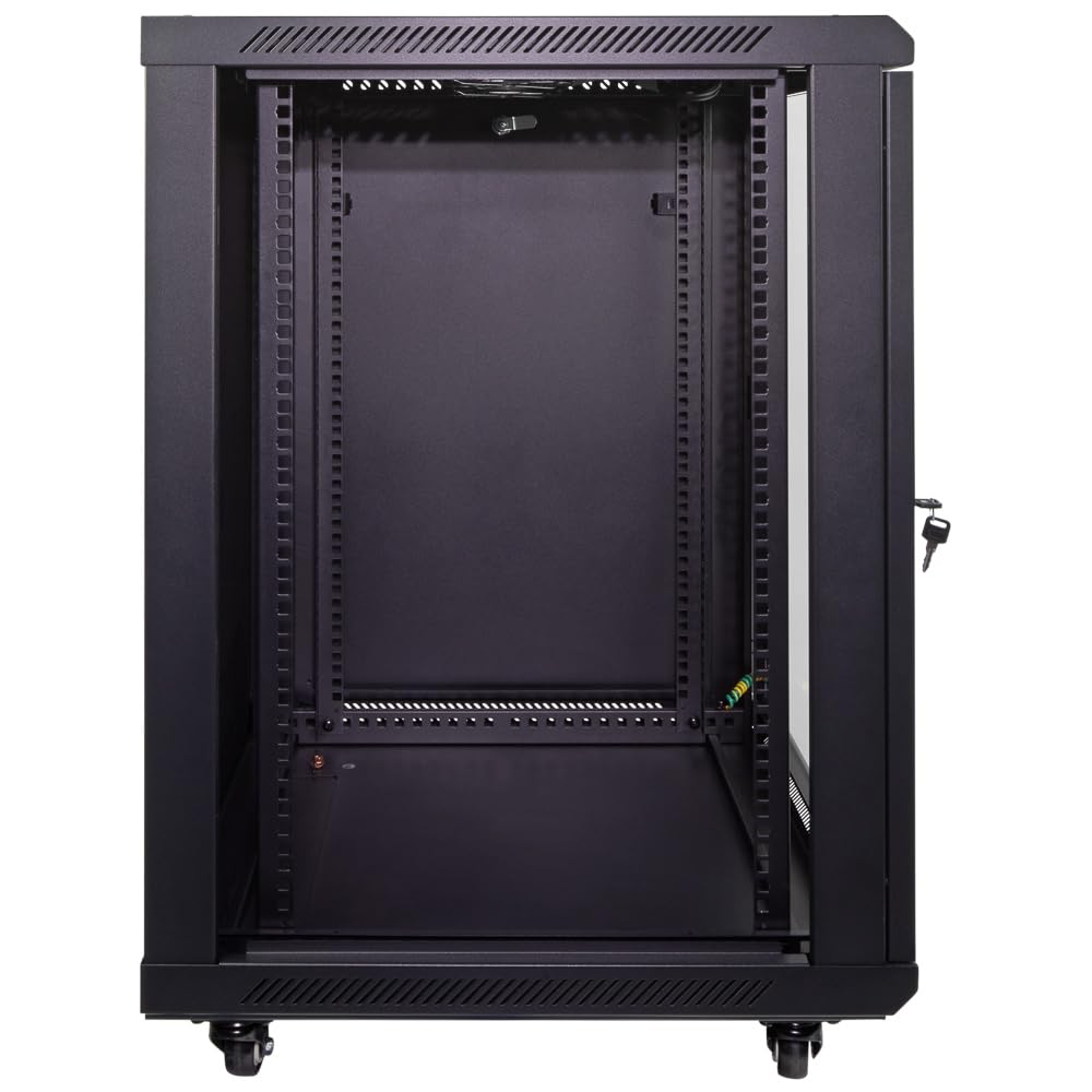 NavePoint 15U Server Cabinet Wall Mount Rack Enclosure with Caster Wheels, 2 Fans, Locking Glass Door, Removable Side Panels – 15U Network Cabinet 23.6” Deep, 19” Server Rack for IT Equipment