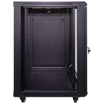 NavePoint 15U Server Cabinet Wall Mount Rack Enclosure with Caster Wheels, 2 Fans, Locking Glass Door, Removable Side Panels – 15U Network Cabinet 23.6” Deep, 19” Server Rack for IT Equipment