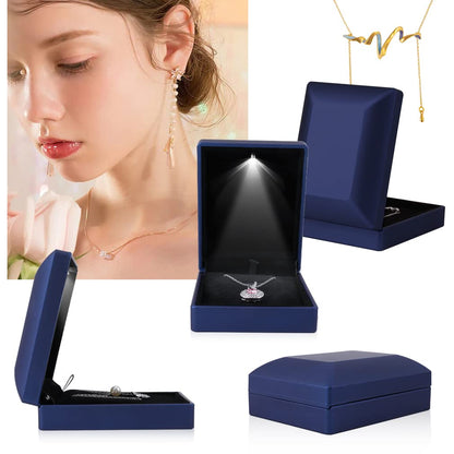 iSuperb LED Light Pendant Box Blue Necklace Display Case Jewelry Gift Box for Friend Girlfriend Mom Grandmother Wife Women