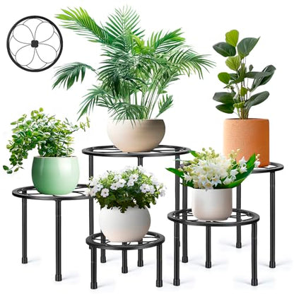 Amaoot 5 Pack Metal Plant Stand, Anti-Rust Iron Plant Stands for Indoor and Outdoor, Heavy Duty Flower Pot Stands for Multiple Plant, Black Potted Plant Holder for Garden Home (5 Pack Black)