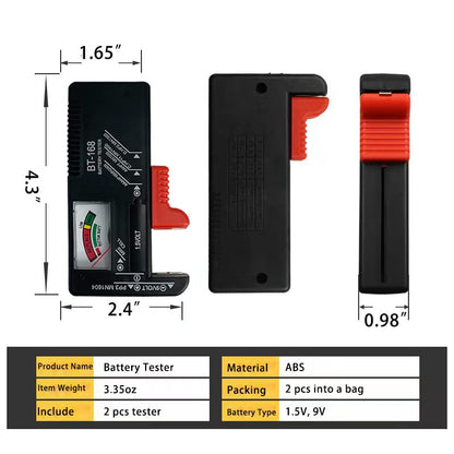 2 Pack Battery Tester, Universal Battery Checker for AA/AAA/C/D / 9V / 1.5V Button Cell Batteries Household Battery Life Level Testers Power Monitor Meter (Requires No Battery for Operation)