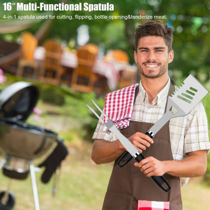 RINPIR 31pcs BBQ Grill Accessories Set for Men Dad, Heavy Duty Grilling Tools Gifts for Fathers Day, Stainless Steel BBQ Utensils Kit with Mats, Grill Brush in Carrying Bag Black