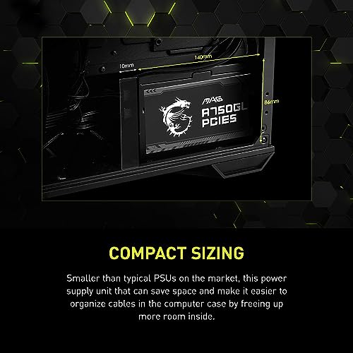 MSI MAG A750GL PCIE 5.1 & ATX 3.1 Gaming Power Supply - Full Modular - 80 Plus Gold Certified 750W - Compact Size - ATX PSU - 10 Year Warranty