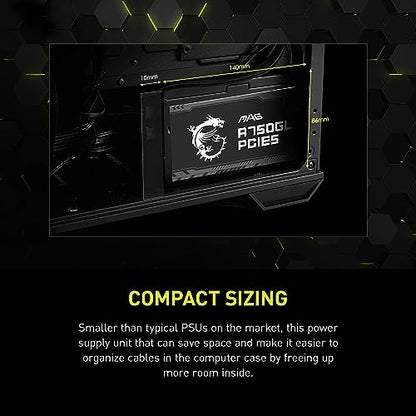 MSI MAG A750GL PCIE 5.1 & ATX 3.1 Gaming Power Supply - Full Modular - 80 Plus Gold Certified 750W - Compact Size - ATX PSU - 10 Year Warranty