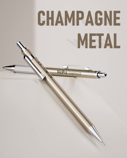 Nicpro 5 PCS Art Mechanical Pencils Set, Metal Drafting Pencil 0.3 & 0.5 & 0.7 & 0.9 & 2mm Graphite Lead Holder(4B 2B HB 2H Colored) for Sketching Drawing With Lead Refills Eraser Case