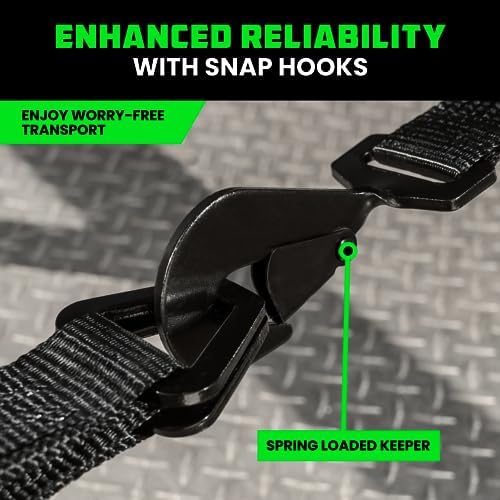 Rhino USA Car Tie Down Straps for Trailers with Snap Hooks (4-Pack) -2" x8' (10,000lb Break Strength) - Heavy Duty T-Handle Car Hauler Tire and UTV Axle Straps, Powersports & More - Black