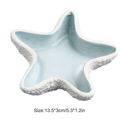 Linfye Starfish Jewelry Dish Tray - Ceramic Ring and Trinket Holder - Ocean Style Table Decoration for Earrings and Candy Storage