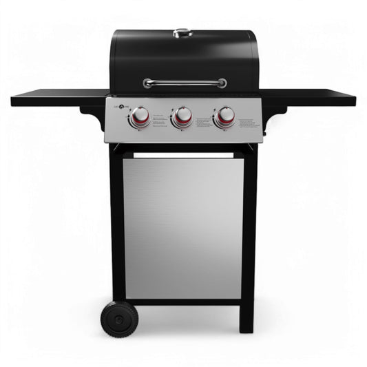 GasOne GP-1030S One 3 Burner Stainless Steel– Outdoor Cabinet Style with Wheels-High-Temperature Paint Coating Gas BBQ Grill – Elegant and Luxurious Design, Black
