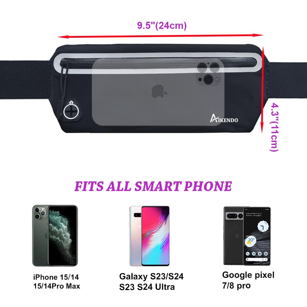 AIKENDO Slim Running Belt Fanny Pack,Runners Waist Pouch Bag Exercis Gym Waist Pack,Jogging Belt,Workout Running Accessories Phone Holder for Running