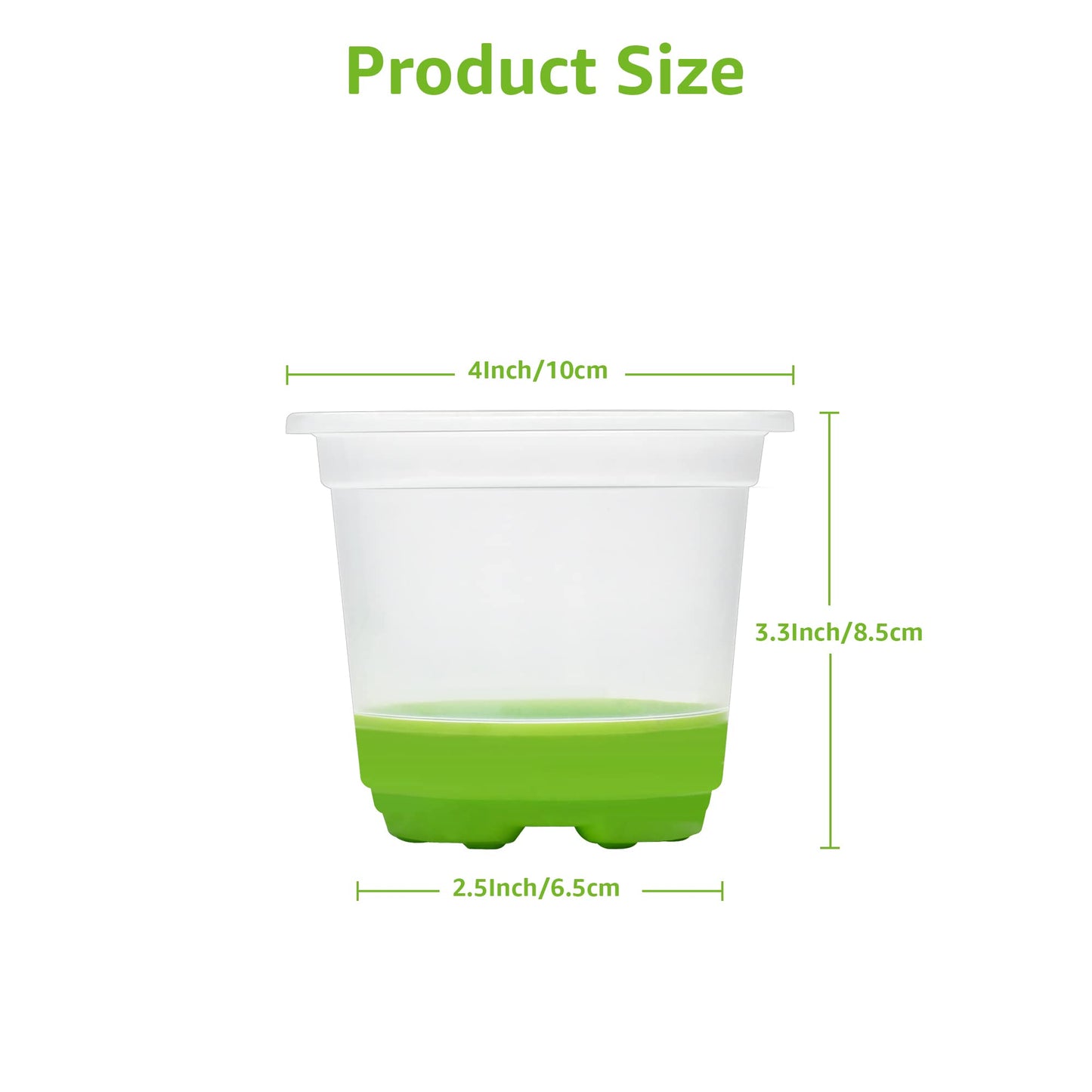 MIXC 30 Packs 4" Reinforced Clear Nursery Pots with Silicone Base for Easy Transplant, Transparent Plastic Plant Pot Reusable Seedling Pots Seed Starter Pots Flower Pot, Green