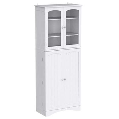 Gizoon 64" Kitchen Pantry Cabinet, Tall Storage Cabinet with Glass Doors and Adjustable Shelves, Freestanding Floor Cabinet Cupboard for Kitchen, Living Room, Dining Room (White)
