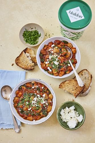 Maldon Salt, Sea Salt Flakes, 20 oz (570 g), Resealable Tub, Kosher, Natural, Handcrafted, Gourmet, Pyramid Crystals