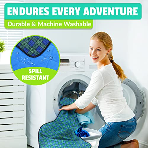 Roebury Beach Blanket Sand Proof & Outdoor Picnic Blanket - Water Resistant, Large Mat for Camping or Travel. Washable, Foldable, Easy Carry Compact Tote Bag (Green/Blue Plaid)