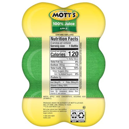 Mott's 100% Original Apple Juice, 8 Fl Oz Bottles, 24 Count (4 Packs Of 6), 2 Servings Of Fruit, 100% Fruit Juice, Gluten-free, Caffeine-free, Kosher, Contains No Artificial Colors Or Sweeteners