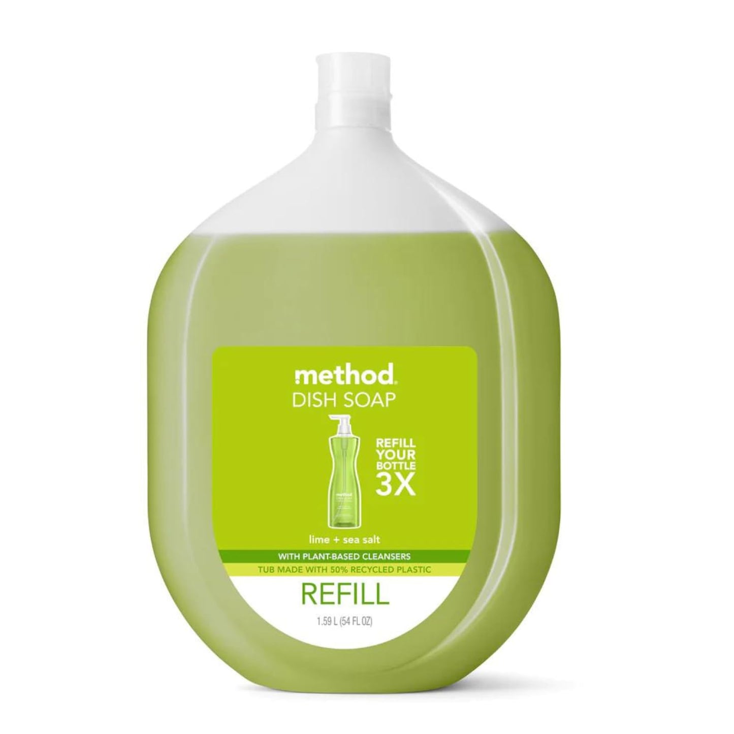 Method Gel Dish Soap Refill, Lime + Sea Salt Scent, Powerful Cleaning Formula, Large Refill Tub, Biodegradable Formula, Cuts Through Grease, 54 Fl Oz