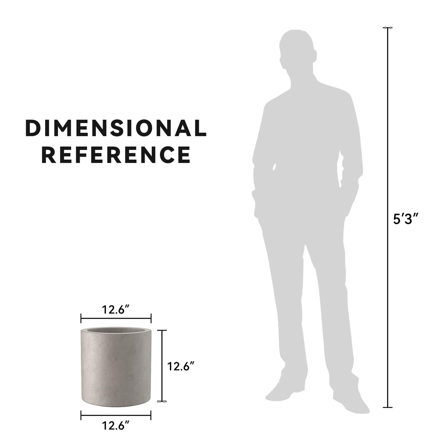 Kante 12.6" Dia Round Concrete Planter, Modern Style Large Cylindrical Plant Pot with Drainage Hole and Rubber Plug for Indoor Outdoor Patio, Weathered Concrete