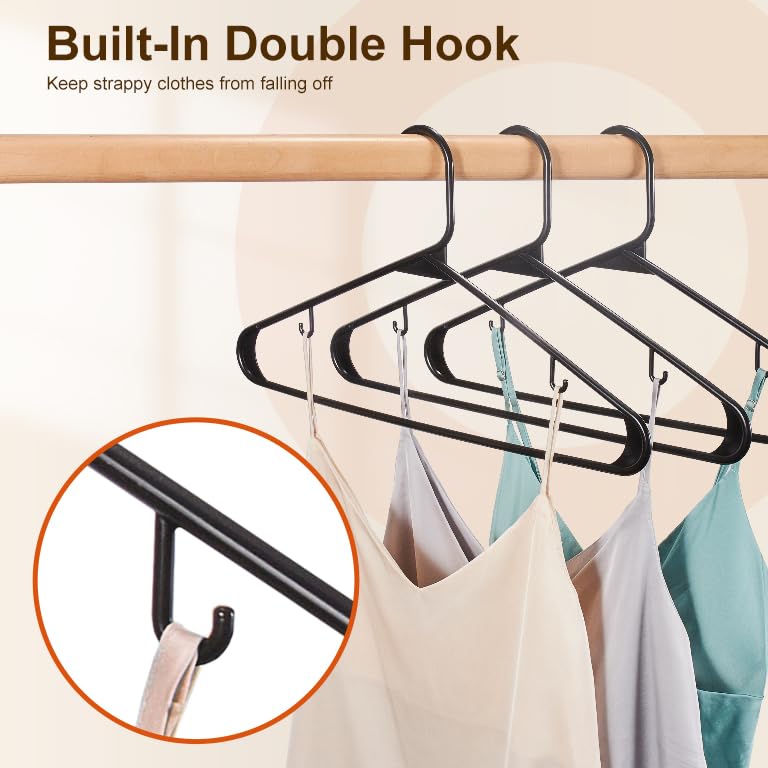 HOUSE DAY Black Plastic Hangers 60 Pack, Clothes Hangers with Non Slip Hooks, Durable & Space Saving Coat Hanger, Light-Weight Clothing Hanger, Perfect Closet Organizer for Everyday Use