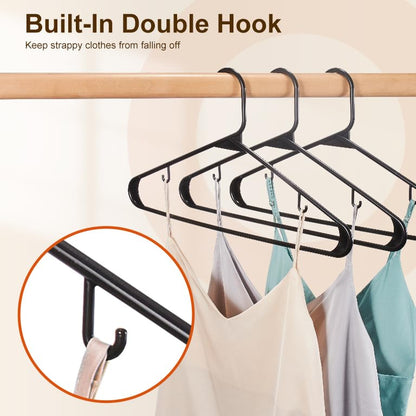 HOUSE DAY Black Plastic Hangers 60 Pack, Clothes Hangers with Non Slip Hooks, Durable & Space Saving Coat Hanger, Light-Weight Clothing Hanger, Perfect Closet Organizer for Everyday Use