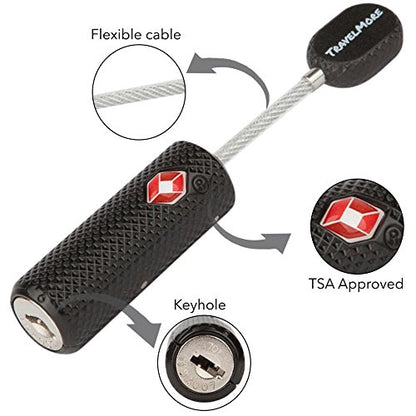 2 Pack TSA Approved Luggage Locks with Keys for Travel – Flexible Ultra Secure Mini Key Padlock & Metal Zinc Alloy Material – Black