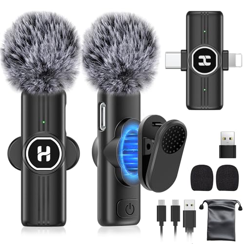 HEHOTTC Mini Wireless Lavalier Microphone for iPhone, iPad, Android Phone - Noise Reduction Lapel USB C Bluetooth Mic for Recording, Clip on Omni Lav Mic for Video Recording, Tiktok, YouTube, Vlog