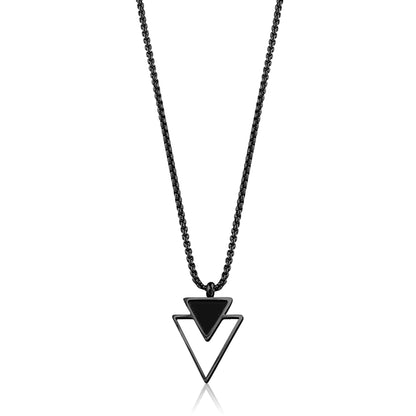 Galis Mens Necklace - Premium Stainless Steel for Men, Non Tarnish with Triangle Black Enamel Pendant, Chain Pendants, Stylish - Gifts for Him - Black 24"