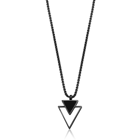 Galis Mens Necklace - Premium Stainless Steel for Men, Non Tarnish with Triangle Black Enamel Pendant, Chain Pendants, Stylish - Gifts for Him - Black 24"