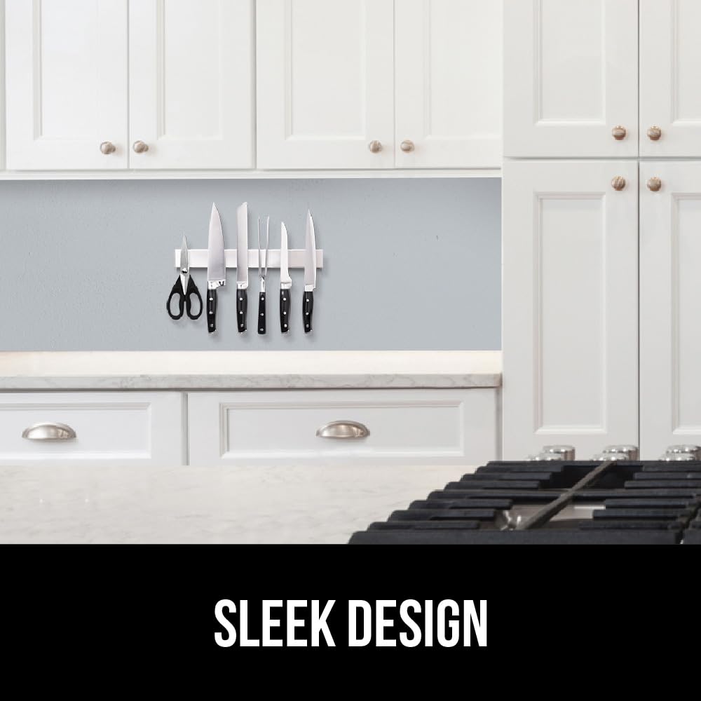 GORILLA GRIP Stainless Steel Magnetic Knife Holder for Wall, Multi-Purpose Magnet Bar for Knives, Tools, Art Supplies, Heavy Duty Strip Holds Up to 6 lbs, Kitchen Organizer, Drilling Required, 10 Inch