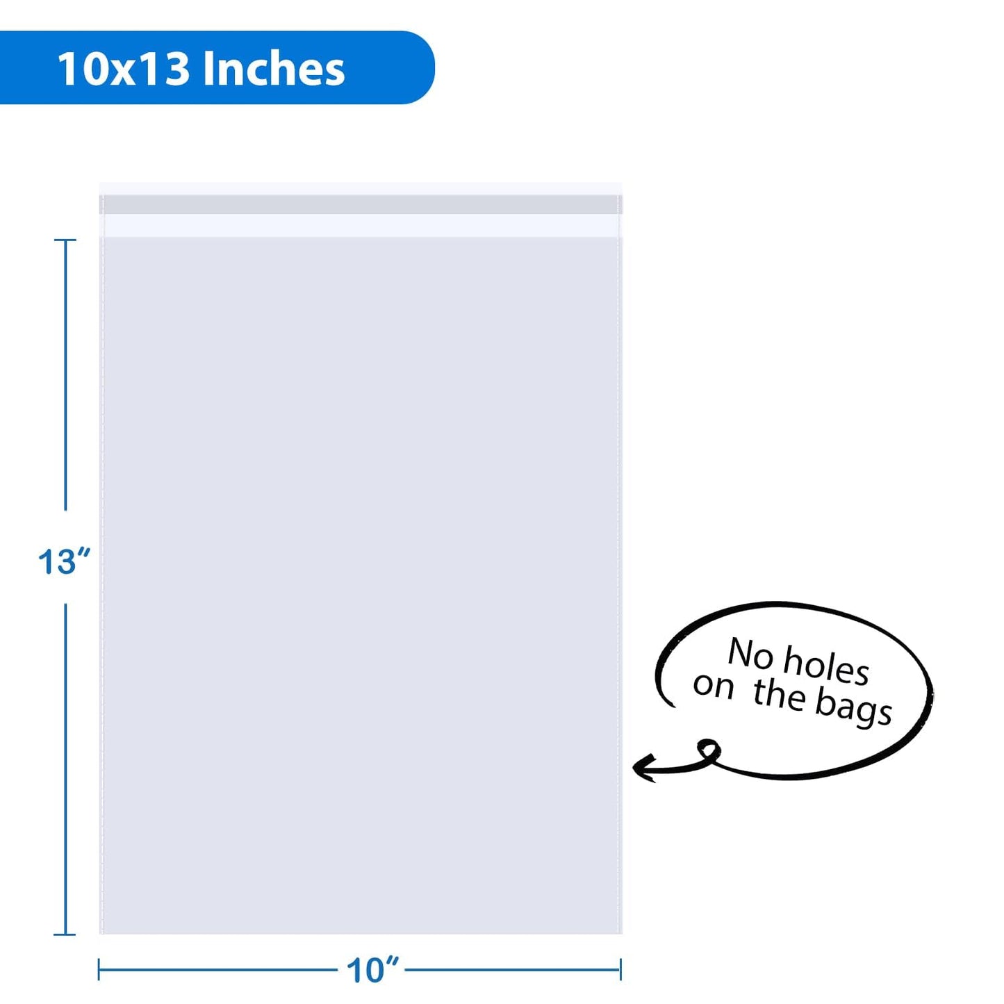 PigPotParty 10" x 13" Clear Plastic T-Shirt Bags with Clothing Size Stickers, 100 Pcs Cellophane Shirt Sleeves Packaging Bags for Small Business, Thick, Self-adhesive & Resealable