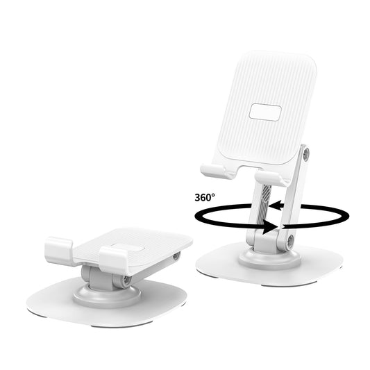 360° Degree Rotating Mobile Phone Holder,Fully Adjustable Foldable Desktop Phone Holder Stand Base,Foldable Desktop Cell Phone Stands for iPhone15 14 13 Pro Xr Xs Max X Plus iPad Samsung (K69-White)
