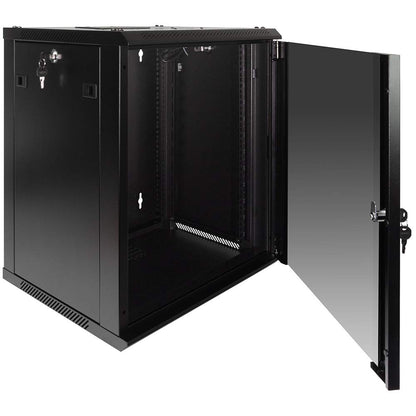 NavePoint 12U Server Rack Enclosure with Glass Door, Cooling Fan, Locks, & Removable Side Panels - 12U Wall Mount Network Cabinet 19 Inch Rack 17.7" Deep (450mm)