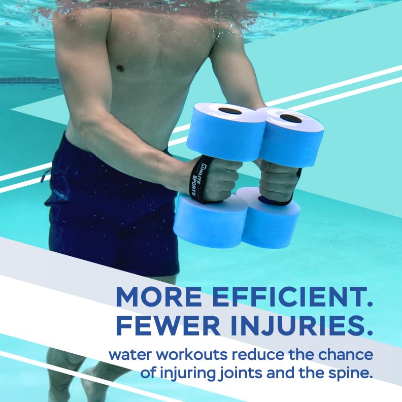 Sunlite Sports Water Weights Pool Exercise Dumbbells, Water Aerobic Equipment, High-Density EVA-Foam Dumbbell with Handle Strip, Aqua Therapy, Pool Fitness Exercise Set of 2