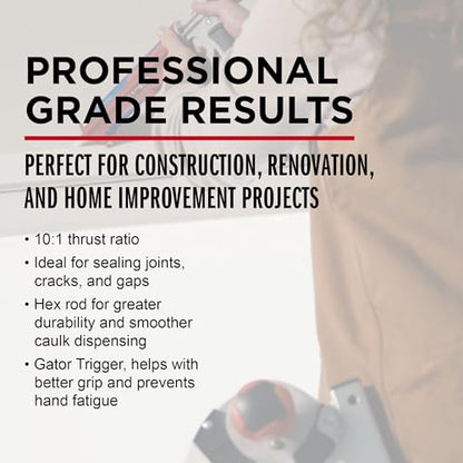 Newborn Octogun 930-GTD Drip-Free Caulking Gun - Gator Trigger Grip | Fits 1/10 Gallon Cartridge |10:1 Thrust Ratio | Smooth Hex Rod Cradle with Built-in Smoother Tool | Scraper & Plug Included