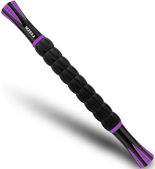 MZDXJ Muscle Roller Massage Roller Stick for Athletes, Help Reducing Muscle Soreness Cramping Tightness Leg Arms Back Calves Muscle Massager（Purple Black- 18 inch）