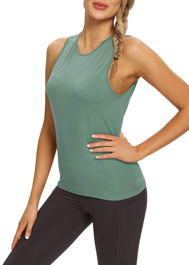 Mippo Workout Tops for Women Open Back Yoga Tops Athletic Tank Exercise Shirt Muscle Tank Gym Workout Clothes Gray Green XS