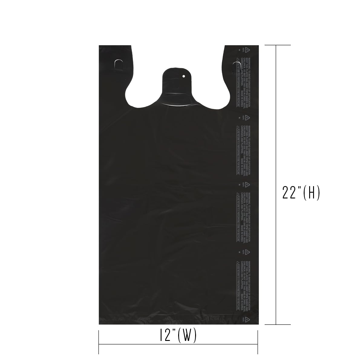 Platree Large Plain Black (400 Count) Embossed T-Shirt Bag, 12 inch X 7 inch X 22 inch, 17 mic, Black Bags with Handled, Bulk, Grocery, Retail, Heavy Duty