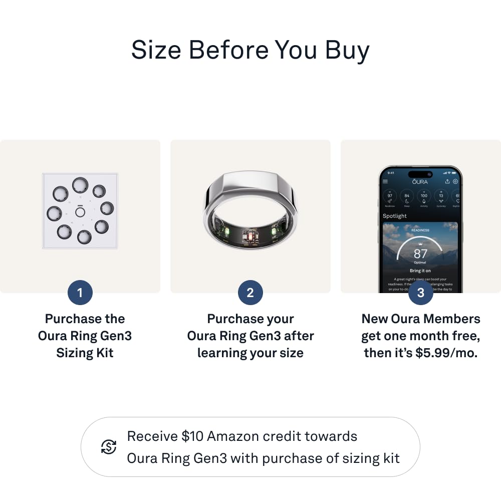 Oura Ring Gen3 Heritage - Silver - Size 6 - Smart Ring - Size First with Oura Ring Gen3 Sizing Kit - Sleep Tracking Wearable - Heart Rate - Fitness Tracker - 5-7 Days Battery Life