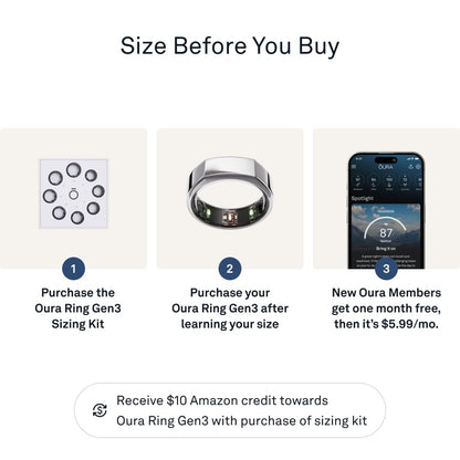 Oura Ring Gen3 Heritage - Silver - Size 8 - Smart Ring - Size First with Oura Ring Gen3 Sizing Kit - Sleep Tracking Wearable - Heart Rate - Fitness Tracker - 5-7 Days Battery Life