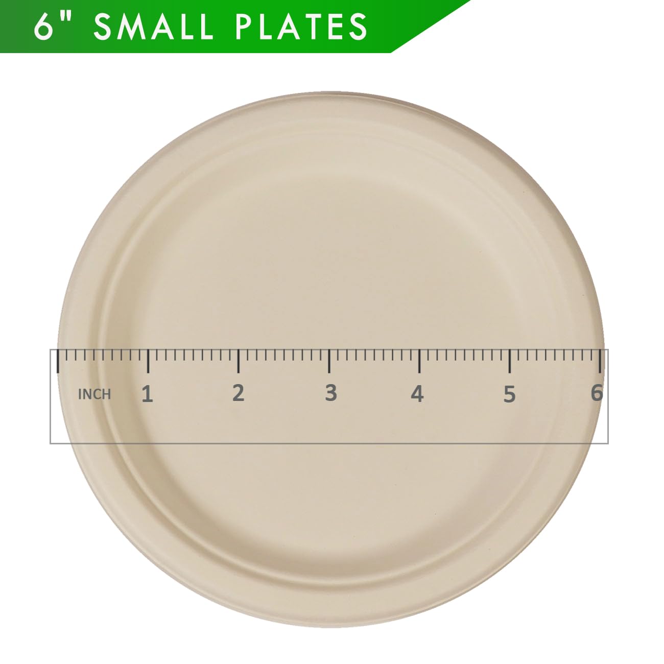 GreenWorks 100 Count 6“ Small Compostable Dessert Plates, Heavy-duty Unbleached Biodegradable Bagasse and Bamboo fiber Paper Plates