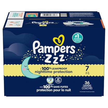 Pampers ZZZ Overnight Diapers, Size 7 (41+ lbs), 36 Count, Nighttime Protection Disposable Baby Diaper, Night Time Leak and Skin Protection