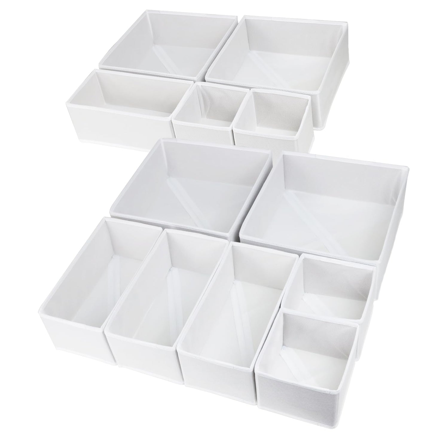 12 Pack Drawer Organizers for Clothing, Foldable Clothes Drawer Organizer for Underwear, Folded Clothes, Baby Clothing, Socks, Bra, Towels, Ties - Multi-pack Storage Box (White)